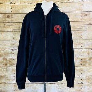 Allmade Black Full Zip Hoodie Sweatshirt Red Spiral‎ Graphic Women Small AL2105
